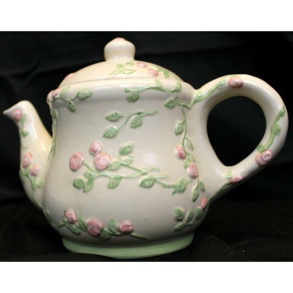 Floral Pink Teapot Tart Warmer Tealight Candle Holder Rose Romantic Cottage Whit - Picture 1 of 10
